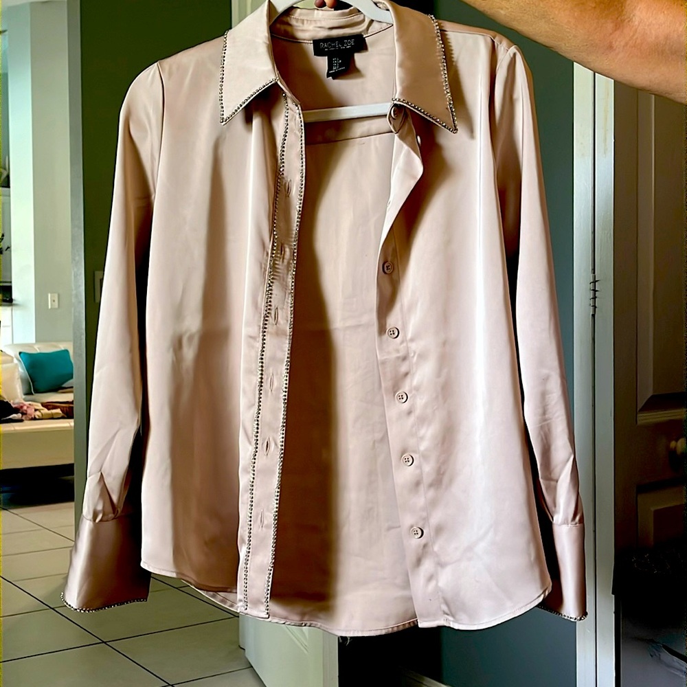 Silk button down with rhinestones. Dressy!